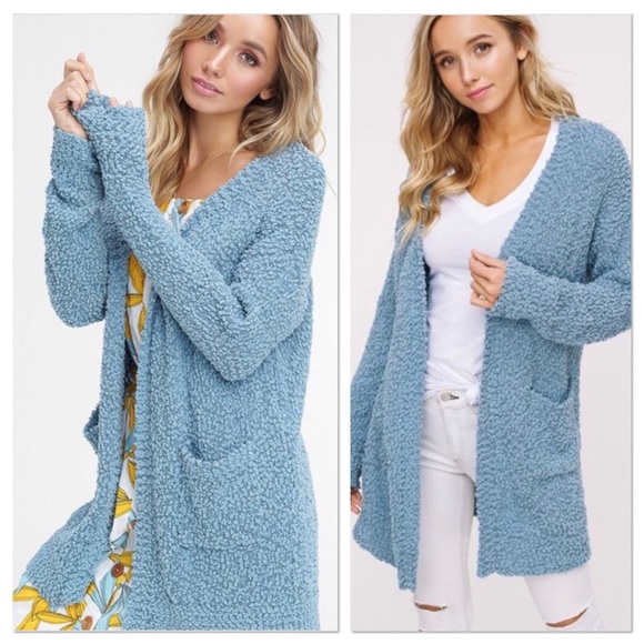 Sweaters - SALE! Sage Popcorn Chunky Knit Open Cardigan